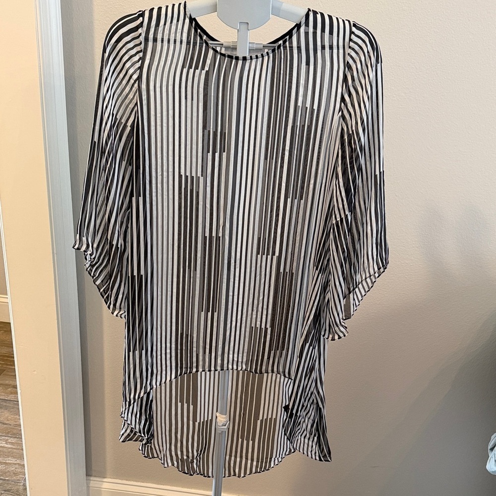 Anne Fontaine Black and White Striped Silk Blouse